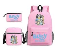 (Pink 3) Bluey Sac à dos d'école trois pièces de haute qualité de haute qualité