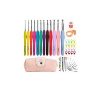 (Pink) 45-piece kit with crochet hooks, markers, tape measure - Knitting Kit multicolor