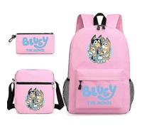 (Pink 5) Bluey Sac à dos d'école trois pièces de haute qualité de haute qualité