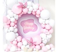 Pink And White Balloon Arch Kit, 119 Pieces Pastel Balloon Garland Kit Macaroon Pink White Women Girl Princess Baby Shower Wedding Birthday Proposal Baby Bridal Shower Theme Bear Decoration
