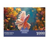 Pink and White Betta Fish 1000 Pcs Carton Premium Coffret De Puzzles Siamese Fighting Fish Stimulant Et Éducatif Défi Unique Puzzles As Birthday Gifts 38x26cm/1000pcs