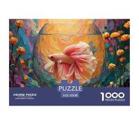 Pink and White Betta Fish 1000 Pièces Carton Extra-épais Coffret De Puzzles Siamese Fighting Fish Stimulant Et Éducatif Jeu Créatif Puzzles pour Adultes Et Enfants 52x38cm/1000pcs