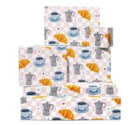 Pink Anniversaire Papier Cadeau - 6 Feuilles Emballage With Café Tasses & Croissants Pour Lovers, Amis Famille Noël Holidays, Brunch Parties Women Filles Her By Central 23