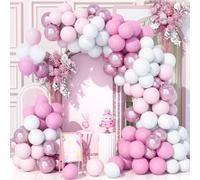 Pink Balloon Arch Kit, 153 Pieces Metallic Pink Pastel White Balloon Garland Kit For Birthday Baby Shower Birthday Wedding Carnival Supplies Party Decoration