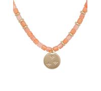 Pink Beaded Charm Collar Necklace, Gold, One Size