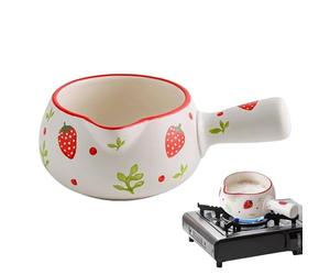 Pink Berry Warmer, Unique Patterned Butter Melter, 5.1 Inches Thermal with Thickened Base, Insulated Porcelain Cooking Container, Floral Pan with, Home Stove Gear for Porridge and Cocoa