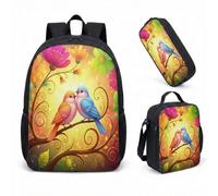 Pink Bird Magic Forest Ensemble sac à dos de 43,2 cm Sac d'école 3 pièces Imprimé floral Sac à livres fantaisiste pour filles, 06, L, Minimaliste