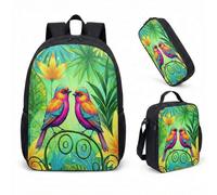Pink Bird Magic Forest Ensemble sac à dos de 43,2 cm Sac d'école 3 pièces Imprimé floral Sac à livres fantaisiste pour filles, 05, L, Minimaliste