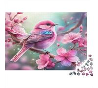 Pink Bird on Cherry Branch Recycled Board Puzzle: Pink Bird on Cherry Blossoms for Adults and Kids Age 12 Years Great Gift 52x38cm/1000pcs