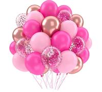 Pink Birthday Balloons, 52 Pieces Pink Balloon Rose Gold, Helium Balloon Transparent Purple Confetti, Pink Balloons Birthday Decoration Baptism Girl, Wedding Party Birthday Decoration