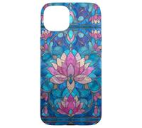 Pink Blue Lotus Flowers Stained Art Effect Stain Art Boho Coque pour iPhone 15 Plus