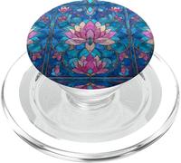 Pink Blue Lotus Flowers Stained Art Effect Stain Art Boho PopSockets PopGrip pour MagSafe