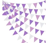 Pink Blume10M/32Ft Violet et Blanc Fanion Bannière Tissu Triangle Drapeau Coton Tissu Bruant Guirlande Kit pour Mariage Anniversaire Lavande Fête Maison Pépinière Jardin Suspendu Festivals Décoration