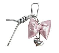 (Pink bow silver leat) Porte-clés pendentif cœur en cuir avec nœud papillon, breloque pour sac à main ou étui de téléphone pour femme ou fille