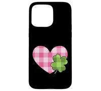 Pink Buffalo Plaid Heart for St. Paddys Day Green Shamrock Coque pour iPhone 15 Pro Max