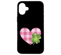 Pink Buffalo Plaid Heart for St. Paddys Day Green Shamrock Coque pour iPhone 16 Plus