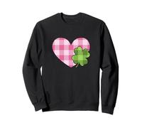 Pink Buffalo Plaid Heart for St. Paddys Day Green Shamrock Sweatshirt