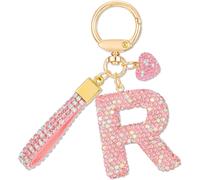 Pink Car Key Ring Gift For Women Girls Initial Letter Keyring Cute Bling Bling Letter Pendant For Handbag Backpack Handbag Charms.[B694]