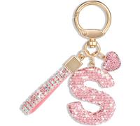 Pink Car Key Ring Gift For Women Girls Initial Letter Keyring Cute Bling Bling Letter Pendant For Handbag Backpack Handbag Charms.[B688]