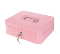 Pink Cash Box with Money Tray and Lock, Metal Money Box for Cash, Lock Box for Money 9.84x7.87x3.54 Inches
