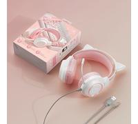 Pink Casque de jeu Cat Ear pour PC, ordinateur, ensembles de sauna de jeu avec microphone, bruit Cancell, filaire, prise USB 3.5mm, PS4, Xbox One ""Nipseyteko