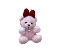 (Pink) Chic Plush Bear with Bowknot Keychain Toy Pendant Keyrings Versatile Hanging Charm for Keys and Bag Embellishment Pink