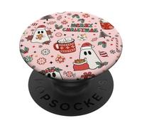 Pink Christmas Spooky Ghost Merry Christmas Retro Pastel PopSockets PopGrip Adhésif