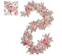 Pink-Colored Pumpkin Fall Garland,5.6FT Artificial Maple Leaf Vines for Mantle Decor,Thanksgiving and Halloween Hanging Garlands,Autumn Decorations for Home Porch Fireplace (1)