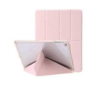 (Pink)Compatible for Air (2013) / Air 2 / 9.7-inch (2017/2018) Leather & Clear Acrylic Origami Tri-fold Stand Tablet Case