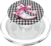 Pink Cowgirl Coquette Boot - Western Gingham Phone Cover PopSockets PopGrip pour MagSafe