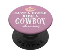 Pink Cowgirl Hat Save a Horse Ride a Cowboy Western Country PopSockets PopGrip Adhésif