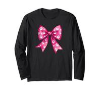 Pink Dog Paw Print Cute Coquette Bow Theme Dog Lover Dog Mom Manche Longue