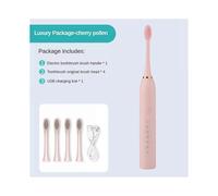(Pink)Electric Ultrasonic Toothbrush Childrens Kid Six Speed Mode Home Soft Hair USB Charging Waterproof Adult Tooth Cleaner Automatic Couple Set