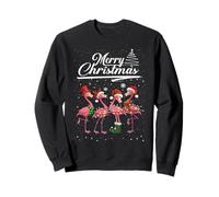 Pink Flamingo Christmas Lights Santa Hat Elf Funny Xmas Sweatshirt
