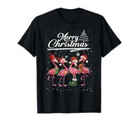 Pink Flamingo Christmas Lights Santa Hat Elf Funny Xmas T-Shirt