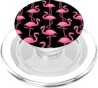 Pink Flamingo Flamenco Party Black Background PopSockets PopGrip pour MagSafe