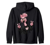Pink Flamingo Girl Double Signe de Paix avec nœud Sweat à Capuche