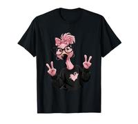 Pink Flamingo Girl Double Signe de Paix avec nœud T-Shirt