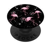 Pink Flamingo in Space Stars Astronaut Hat Tropical Theme PopSockets PopGrip Adhésif