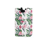 Pink Flamingo Leaf Grand panier à linge Sac fourre-tout, panier à linge en tissu pliable, sac à vêtements pliable, bac de lavage pliant