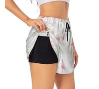 Pink Flamingos Short de sport pour femme Été Loisirs quotidiens Jogging Cyclisme Exercice en plein, Noir , XL Grande longueur