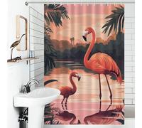 Pink Flamingos Sunset Tissu Déperlant Moderne En Polyester À Séchage Rapide Et Résistant À L'eau, Idéal Pour La Décoration De Salle De Bain, Baignoire Ou Appartement 46.85x70.87Inch（119x180cm）