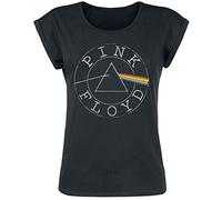 Pink Floyd Logo Circle Femme T-Shirt Manches Courtes Noir M 100% Coton Regular/Coupe Standard