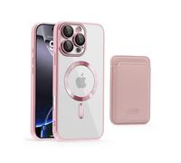 (Pink)For iPhone 16 Pro Case Compatible with MagSafe TPU + PC Mobile Cover with Card Bag