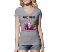 Pink Freud The Dark Side of Your Mom Sigmund Freud Psychology Humor Psychoanalysis Floyd Parody Fan Gift T-Shirt Femme Col en V Gris Size XL