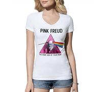 Pink Freud The Dark Side of Your Mom Sigmund Freud Psychology Humor Psychoanalysis Floyd Parody Fan Gift T-Shirt Femme Col en V Blanc Size S