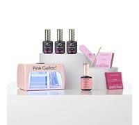 Pink Gellac Kit Vernis Semi Permanent - Manucure Kit Semi Permanent Complet avec Lampe UV LED Compacte Rose, 1 Couleur Rose 15 ml, Top et Base Coat Gel UV, Dissolvant et Nettoyant de Qualité Salon