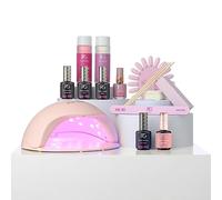 Pink Gellac Kit Vernis Semi Permanent - Manucure Kit Semi Permanent Complet avec Premium Lampe UV Rose, 1x Couleur Rose 15 ml, Top & Peel Off Base Coat Gel UV, Dissolvant & Cleaner de Qualité Salon