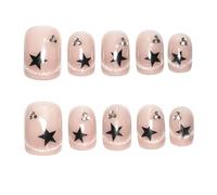 Pink Handmade Press On Nails Short Square 10Pcs Fake Nails Black Star Luxury Glue on Nails Reusable Acrylic False Nails Manicure Kits with Cute Design for Women