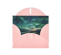 Pink HYTTER Sea Under the Aurora Borealis Carte de vœux pour Noël, anniversaires et anniversaires de mariage